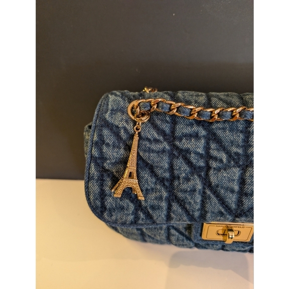 NWT Karl Lagerfeld Denim Quilted Shoulder Bag - Picture 4 of 10